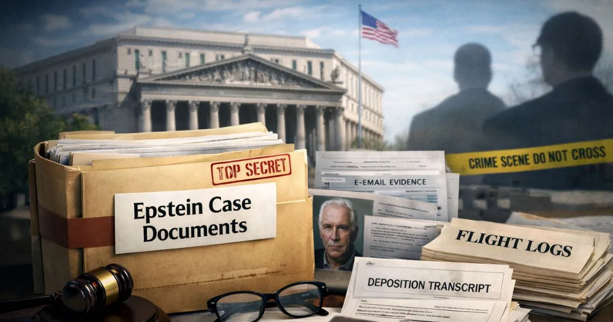 Court documents and investigation visuals related to Jeffrey Epstein files