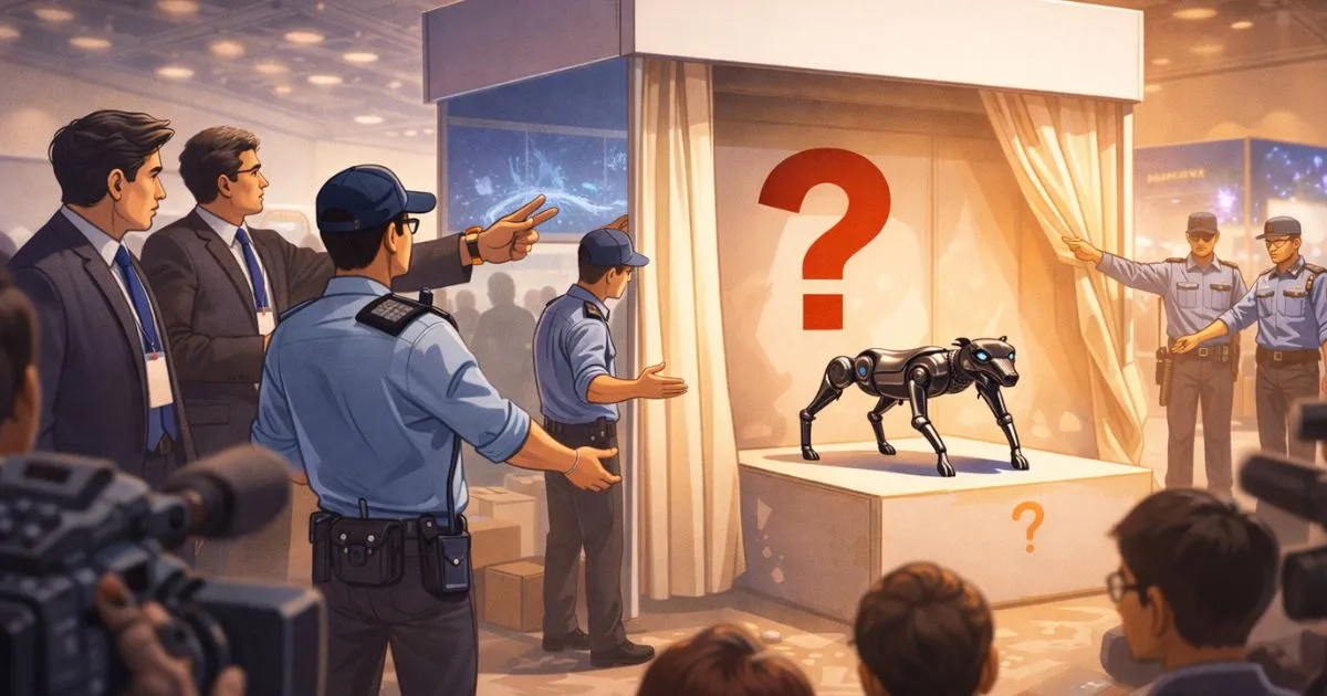 ग्लोबल एआई समिट में रोबोटिक डॉग के साथ गलगोटियास यूनिवर्सिटी का पवेलियन।