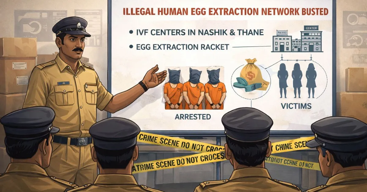 नासिक और ठाणे के IVF केंद्रों से जुड़े अवैध मानव अंडाणु निष्कर्षण नेटवर्क के भंडाफोड़ पर पुलिस की ब्रीफिंग।