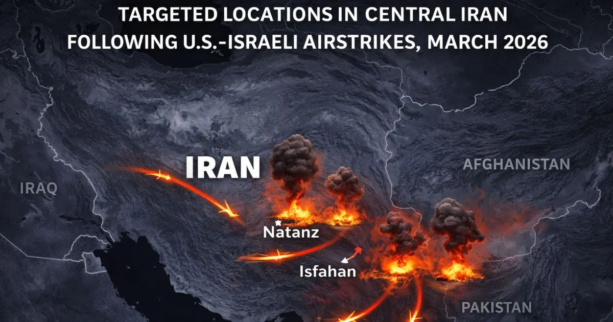 Smoke rising from a targeted facility in central Iran following a coordinated US-Israeli airstrike on March 21, 2026.