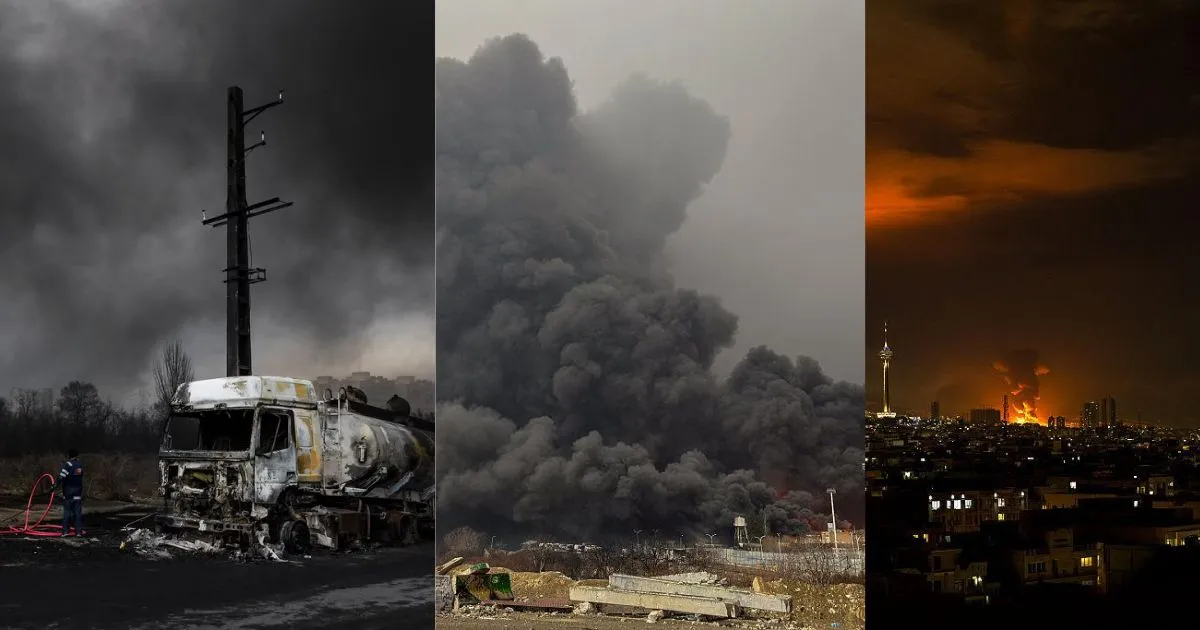 Smoke rising over Tehran and Isfahan following joint US-Israeli airstrikes during Operation Epic Fury.